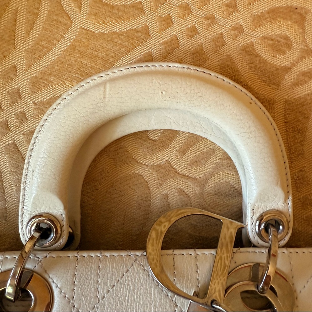 Vintage Calfskin Cannage Stitched Small East West Lady Dior White - Picture 10 of 16